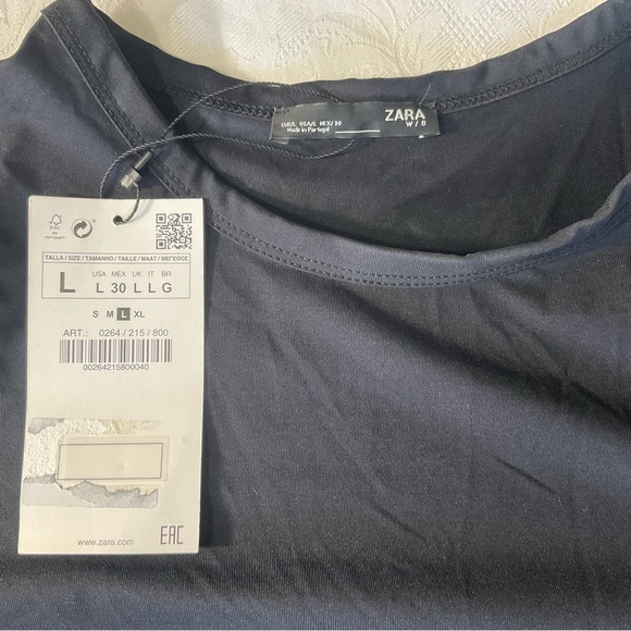 ZARA Women's Basic Poly Blend Black 3/4 Sleeve Crew Neck Dress Size Large - Picture 5 of 9